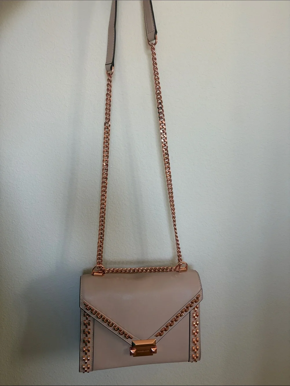 Michael Kors Neutral Studded Crossbody Bag with Rose Gold Chain